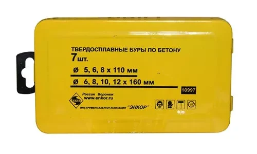 Набор буров SDS+ 5;6;8Х110 мм 6;8;10;12Х160 мм 7 штук металлический футляр Энкор 10997 купить в Губкинске