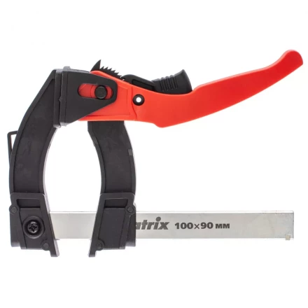 Струбцина реечная быстрозажимная пластиковый корпус рычажно-храповой механизм 100 х 90 х 195 мм штанга 5 х 20 мм Matrix 20734 купить в Губкинске