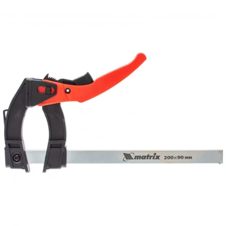 Струбцина реечная быстрозажимная пластиковый корпус рычажно-храповой механизм 100 х 90 х 195 мм штанга 5 х 20 мм Matrix 20734 купить в Губкинске