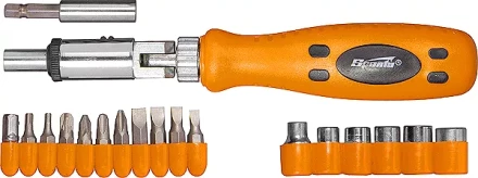 Отвертка реверсивная с шарниром + биты + головки, 19 шт  SPARTA 115545 купить в Губкинске