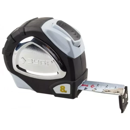 Рулетка ЗУБР &quot;ЭКСПЕРТ&quot; &quot;ПРЕМИУМ&quot;, двухкомпонентный корпус, автостоп, полотно с нейлоновым напылением, 8 м / 25 мм 34050-08-25_z01 купить в Губкинске