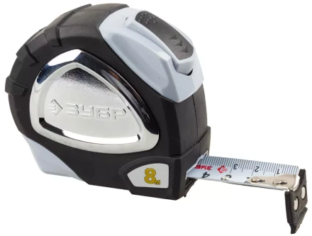 Рулетка ЗУБР &quot;ЭКСПЕРТ&quot; &quot;ПРЕМИУМ&quot;, двухкомпонентный корпус, автостоп, полотно с нейлоновым напылением, 8 м / 25 мм 34050-08-25_z01 купить в Губкинске