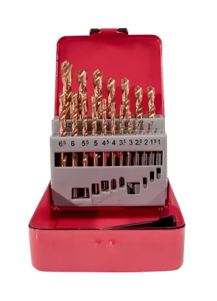 Набор сверл для металла HSS Ф1-10 мм шаг 0,5 мм покрытие TiN 19 штук металлический футляр VMX 511624 купить в Губкинске