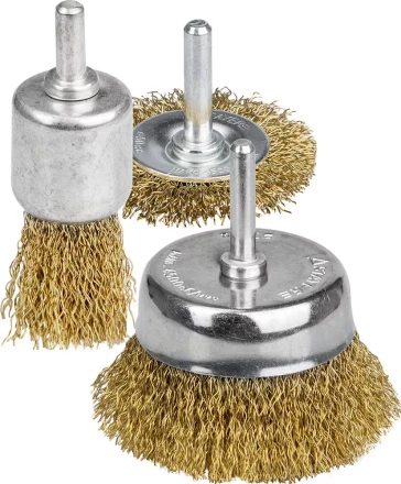 STAYER &quot;PROFESSIONAL&quot;. Набор щеток-крацовок для дрели, витая стальная латунированная проволока 0,3мм, диск. 50мм, чаш. 50мм, кистевая 25мм, 3шт 35152-H3_z01 купить в Губкинске