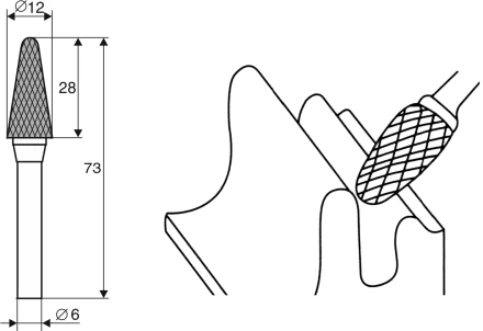 Борфреза Коническая закругленная L 6х12 Энкор 21719 купить в Губкинске