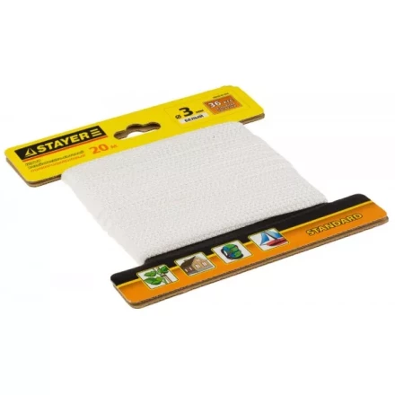 Шнур STAYER &quot;STANDARD&quot; хозяйственно-бытовой, полипропиленовый, вязанный, без сердечника, белый, d 3, 20м 50420-03-020 купить в Губкинске