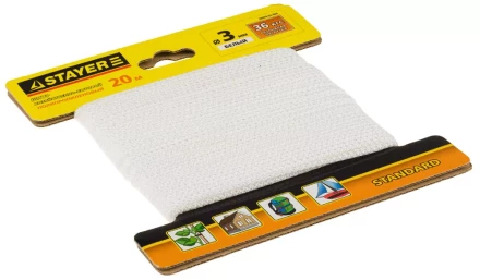 Шнур STAYER &quot;STANDARD&quot; хозяйственно-бытовой, полипропиленовый, вязанный, без сердечника, белый, d 3, 20м 50420-03-020 купить в Губкинске