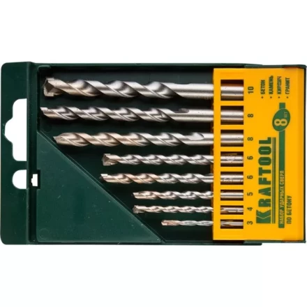 Набор KRAFTOOL Сверла &quot;INDUSTRIE QUALITAT&quot; по бетону ударные, самоцентр. наконечник, цилиндр. хвостовик, в боксе, 8шт 29165-H8 купить в Губкинске