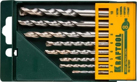 Набор KRAFTOOL Сверла &quot;INDUSTRIE QUALITAT&quot; по бетону ударные, самоцентр. наконечник, цилиндр. хвостовик, в боксе, 8шт 29165-H8 купить в Губкинске