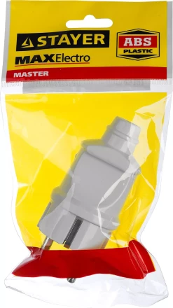 Вилка MAXElectro электрическая, 16А/220В, с заземлением, белая, STAYER 55160-W купить в Губкинске