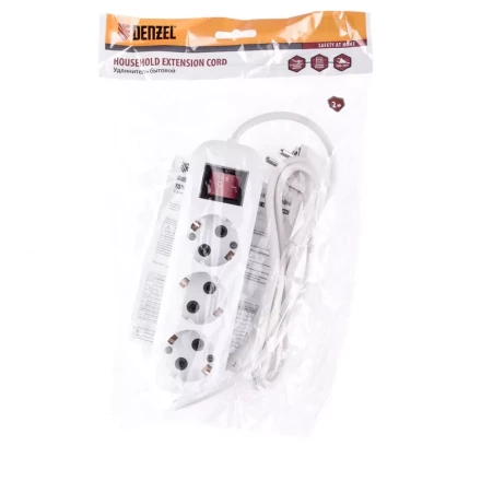 Удлинитель бытовой с заземлением и выключателем 2 м 3 розетки 10 A серия УХз10 Denzel 95970 купить в Губкинске