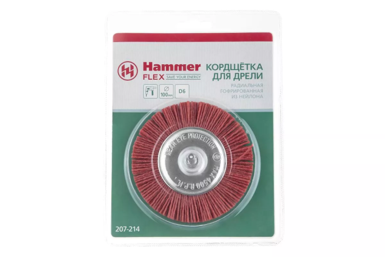 Кордщетка HAMMER плоская 100мм для дрели нейлон (207-214) купить в Губкинске