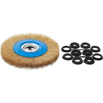 ЗУБР &quot;ПРОФЕССИОНАЛ&quot;. Щетка дисковая для точильно-шлифовального станка, витая стальная латунирован проволока 0,3мм, 200х32мм 35186-200_z01 купить в Губкинске