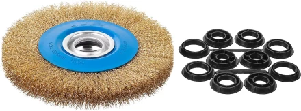 ЗУБР &quot;ПРОФЕССИОНАЛ&quot;. Щетка дисковая для точильно-шлифовального станка, витая стальная латунирован проволока 0,3мм, 200х32мм 35186-200_z01 купить в Губкинске