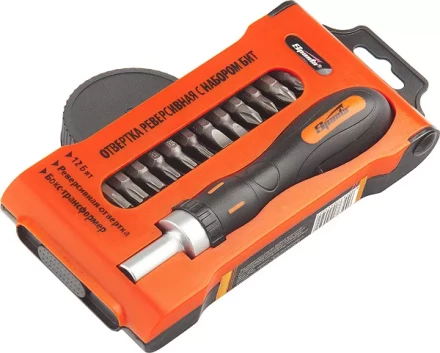 Отвертка реверсивная с набором бит, CrV, 12шт SPARTA 11347 купить в Губкинске