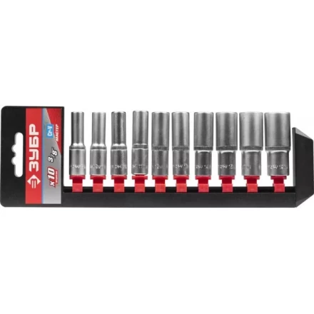 Набор ЗУБР &quot;МАСТЕР&quot;: Торцовые головки (3/8&quot;) удлиненные на пластиковом рельсе, Cr-V, 8-19мм, 10 предметов 27655-H10 купить в Губкинске