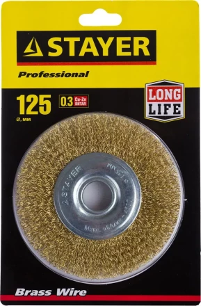 STAYER &quot;PROFESSIONAL&quot;. Щетка дисковая для УШМ, витая стальная латунированная проволока 0,3мм, 125ммх22мм 35122-125 купить в Губкинске