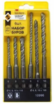 Набор буров SDS+ 6;8;10Х110 мм 6;8;10Х160 мм 6 штук пластиковый футляр Энкор 10996 купить в Губкинске