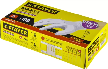 Перчатки STAYER "MASTER" виниловые экстратонкие, XL, 100шт 11207-XL купить в Губкинске