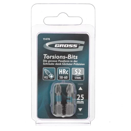 Набор бит торсионных PZ2x25 мм для ударных шуруповертов 2 шт. Gross 11478 купить в Губкинске
