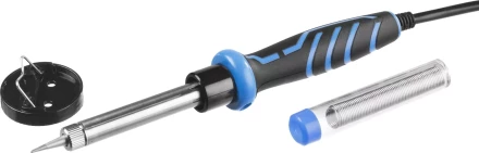 Паяльник ЗУБР &quot;ПРОФЕССИОНАЛ&quot; с двухкомпонентной рукояткой и защитным колпачком в наборе с припоем и подставкой, 60Вт, конус 55402-60_z01 купить в Губкинске