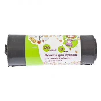 Пакеты для мусора с лепестками 120л*10 штук пвд особопрочные черные Elfe / 927317 купить в Губкинске