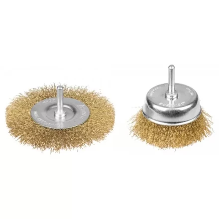 STAYER &quot;PROFESSIONAL&quot;. Набор щеток-крацовок для дрели, витая стальная латунированная проволока 0,3мм, дисковая 100мм, чашечная 75мм, 2шт 35150-H2_z01 купить в Губкинске