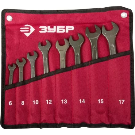 Набор ЗУБР Ключи комбинированные, серия &quot;Т-80&quot;, хромованадиевая сталь, зелёный цинк, 6-17мм, 8шт 27025-H8 купить в Губкинске