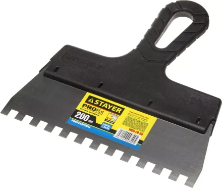 Шпатель STAYER &quot;PROFESSIONAL&quot; нержавеющий зубчатый с пластмассовой ручкой, 200мм, зуб 8х8мм 1009-20-08 купить в Губкинске