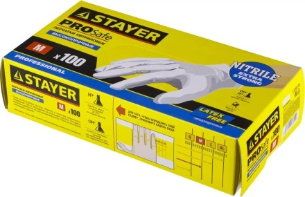 Перчатки STAYER &quot;PROFI&quot; нитриловые экстратонкие, M, 100шт 11203-M купить в Губкинске