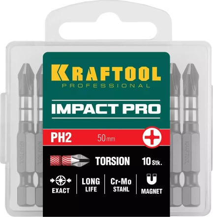 Биты для ударных шуруповертов KRAFTOOL Impact Pro PH 26191-2-50-S10 купить в Губкинске
