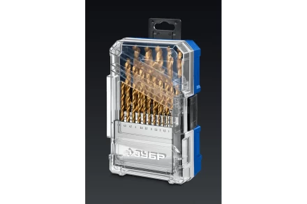 ЗУБР ТИТАН 25шт (1-13мм) сталь Р6М5, класс А, титановое покрытие, пласт.бокс, набор сверл по металлу (29617-H25) купить в Губкинске