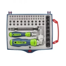 Отвертки реверсиные с набором бит, торцевых головок, 61 предм.,CrV Сибртех 13363