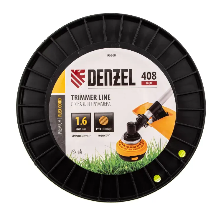 Леска для триммера круглая, 1,6мм х 408м, на DIN катушке FLEX CORD, Denzel 96268 купить в Губкинске