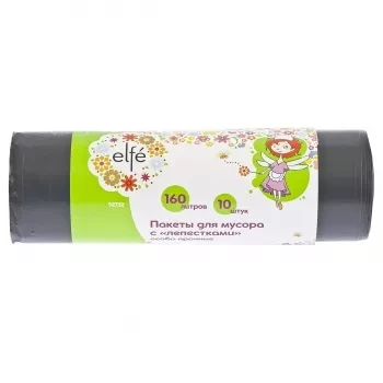 Пакеты для мусора с лепестками 160л*10 штук пвд особопрочные черные Elfe / 927327 купить в Губкинске