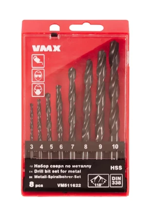 Набор сверл для металла HSS Ф3-10 мм 8 штук пластиковый футляр VMX 511622 купить в Губкинске