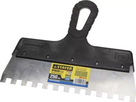 Шпатель STAYER &quot;PROFESSIONAL&quot; нержавеющий зубчатый с пластмассовой ручкой, 250мм, зуб 10х10мм 1009-25-10 купить в Губкинске