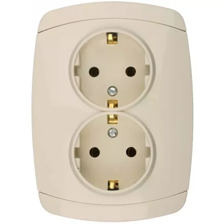 Розетка СВЕТОЗАР &quot;CITY LIGHT&quot; двойная в сборе, с заземлением, цвет бежевый, 16А/~250В SV-54207-B купить в Губкинске