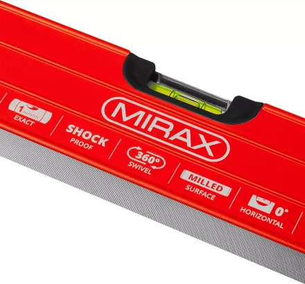 Уровень коробчатый усиленный MIRAX, фрезерованная поверхность, утолщенный профиль, 3 противоударных ампулы (1 поворотная на 360 град), с ручками, 60 см 34603-060 купить в Губкинске