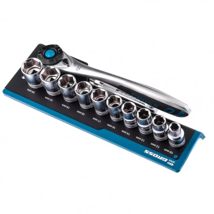 Набор торцевых головок трещотка 120 зубьев 12 предметов 1/2" CrV Gross 14138 купить в Губкинске