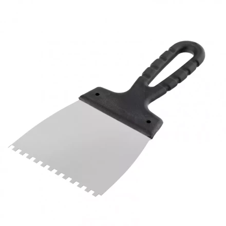 Шпатель из нержавеющей стали 100 мм зуб 4 х 4 мм пластмассовая ручка Россия 85138 купить в Губкинске