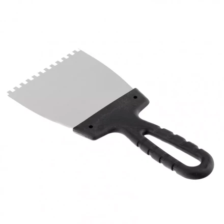 Шпатель из нержавеющей стали 100 мм зуб 4 х 4 мм пластмассовая ручка Россия 85138 купить в Губкинске