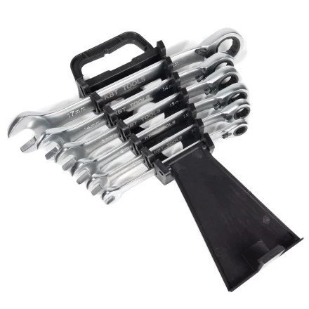 Набор гаечных комбинированных трещоточных ключей КВТ НТКП-6 (8–17 мм), 6 шт., с переключателем реверса (91952) купить в Губкинске