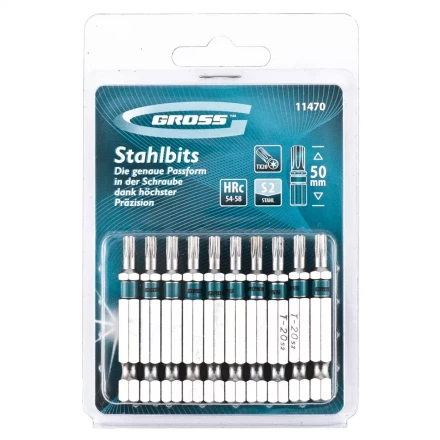 Набор бит TORX 20х50 сталь S2 10 шт GROSS 11470 купить в Губкинске