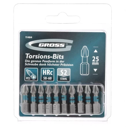 Набор бит торсионных PZ2x25 мм для ударных шуруповертов 10 шт. Gross 11484 купить в Губкинске