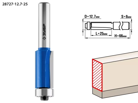 ЗУБР 12.7 x 25 мм, хвостовик 8 мм, фреза кромочная с нижним подшипником, Профессионал (28727-12.7-25) купить в Губкинске