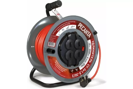 Удлинитель силовой на металлической катушке Ресанта СУ-3х1,5-30/3 (с выкл., 4 розетки, IP44) 61/118/7 купить в Губкинске