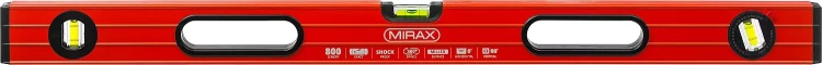Уровень коробчатый усиленный MIRAX, фрезерованная поверхность, утолщенный профиль, 3 противоударных ампулы (1 поворотная на 360 град), с ручками, 80 см 34603-080 купить в Губкинске