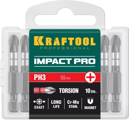 Биты для ударных шуруповертов KRAFTOOL Impact Pro PH 26191-3-50-S10 купить в Губкинске