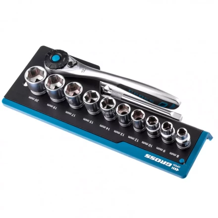 Набор торцевых головок трещотка 120 зубьев 12 предметов 3/8&quot; CrV Gross 14139 купить в Губкинске